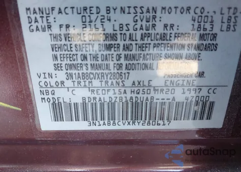 2024 Nissan Sentra Sv Xtronic Cvt z USA, uszkodzony, nr VIN 3N1AB8CVXRY280617